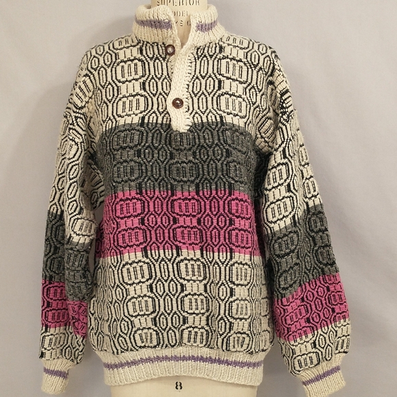 Vintage Woven Wool Pullover Unisex Men's Or Women's Oversized Warm Natural Knit